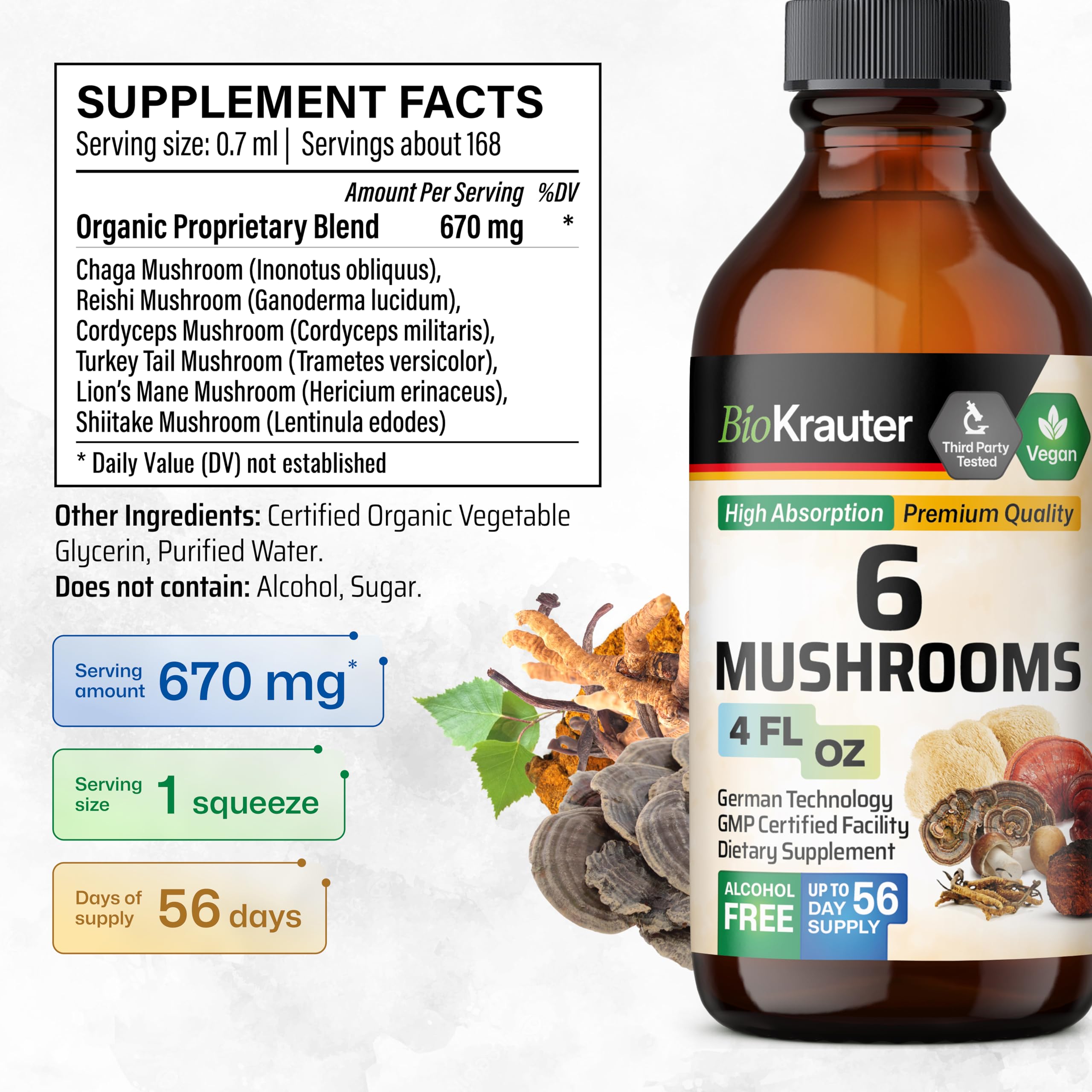 Vegan, non-GMO label on BIO KRAUTER bottle