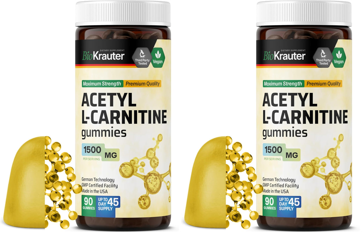 BIO KRAUTER Acetyl L-Carnitine Gummies bottle front view - 1500 mg strength, pack of 2