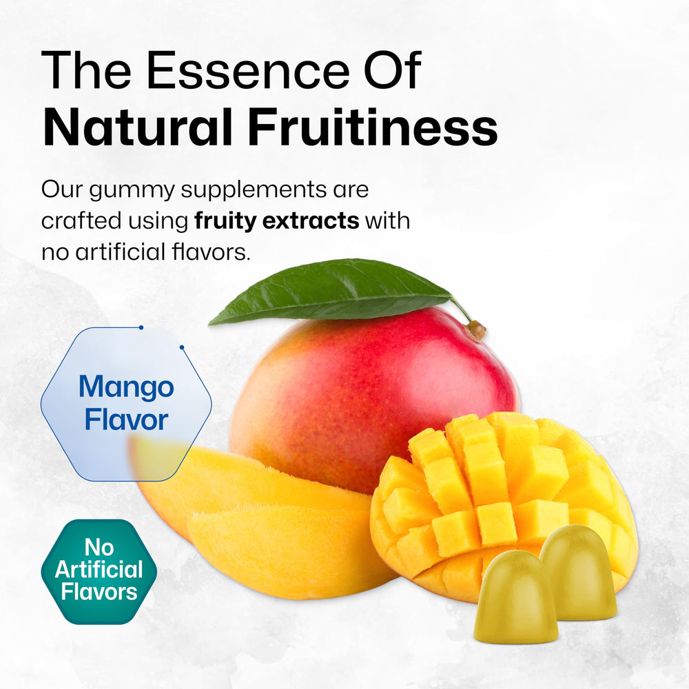 Gummies arranged in a blister pack highlighting mango flavor