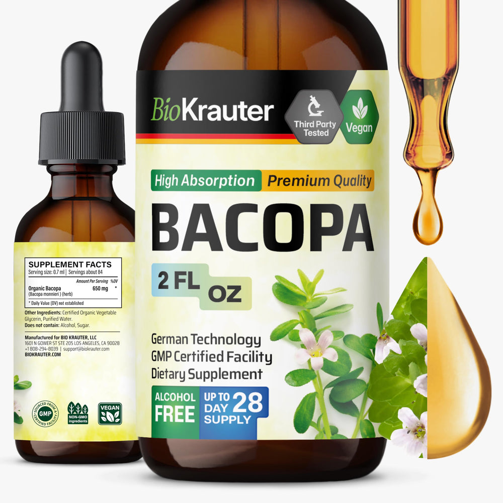 BIO KRAUTER Bacopa Monnieri Drops bottle and label – 2 oz