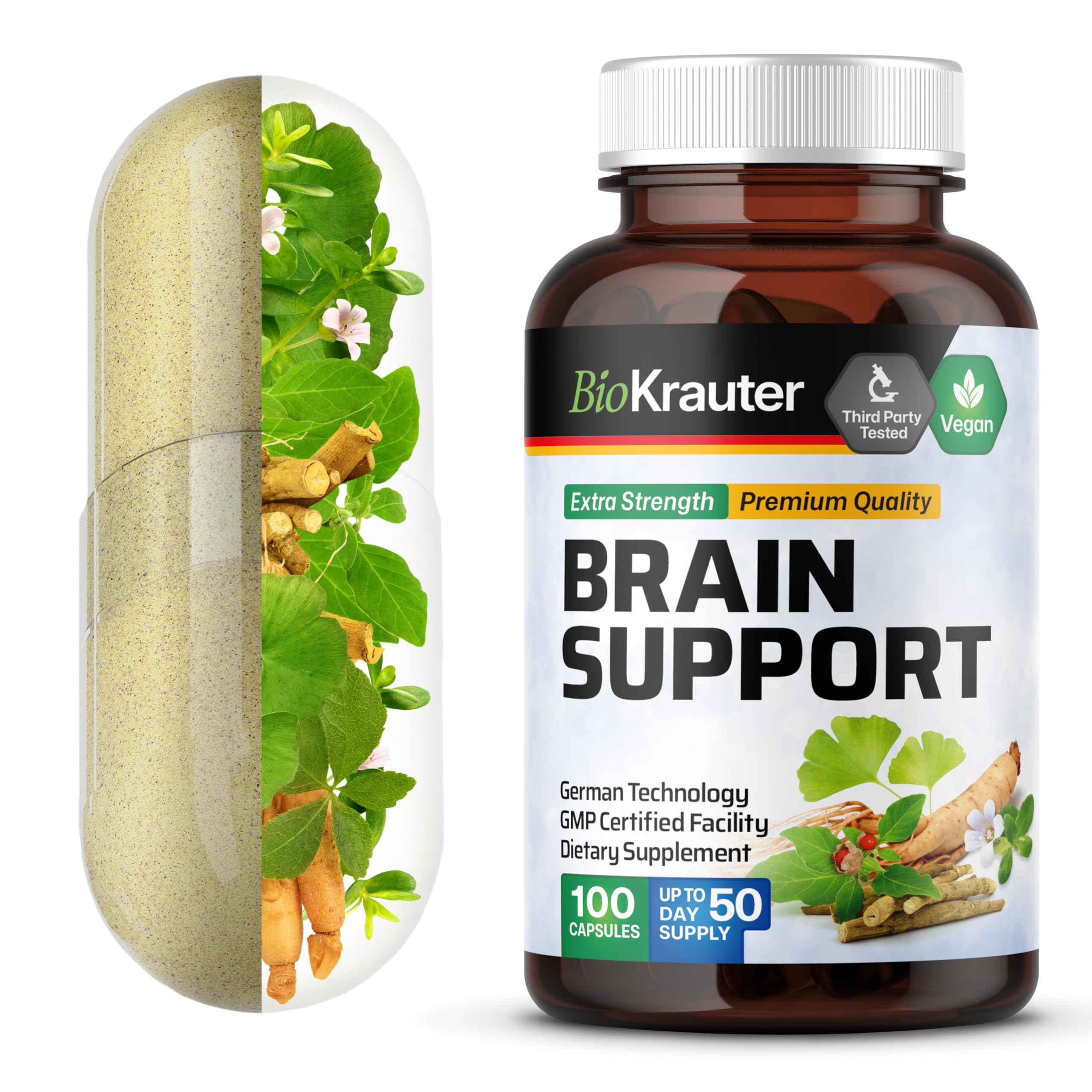 BIO KRAUTER Brain Support Supplement bottle with 100-count label