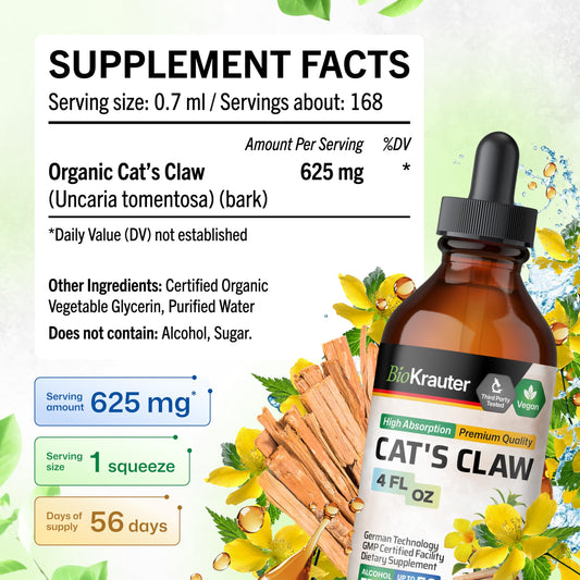 Close-up of Cat's Claw Liquid Drops label