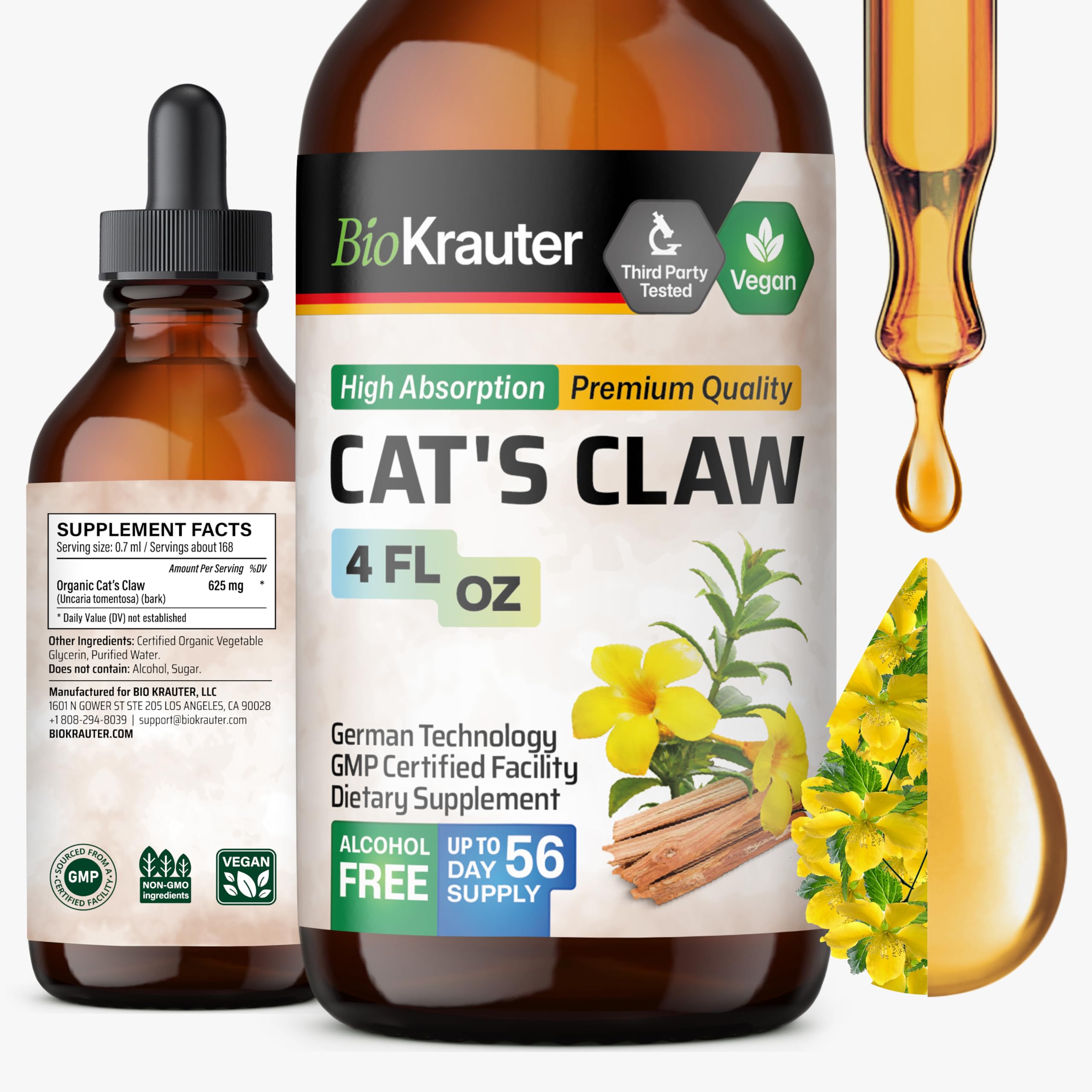 Front view of BioKrauter Cat's Claw Liquid Drops bottle