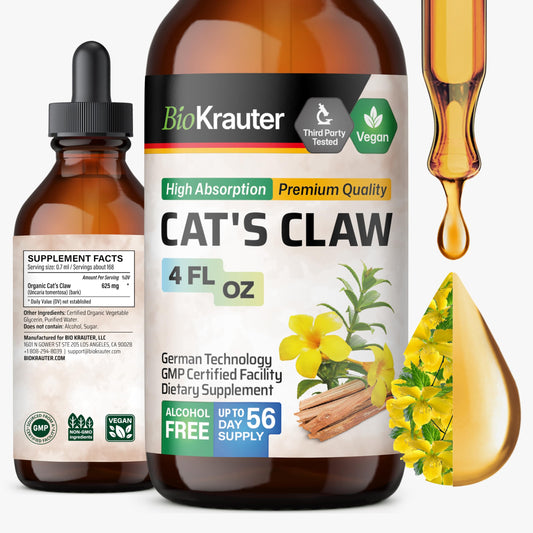 Front view of BioKrauter Cat's Claw Liquid Drops bottle