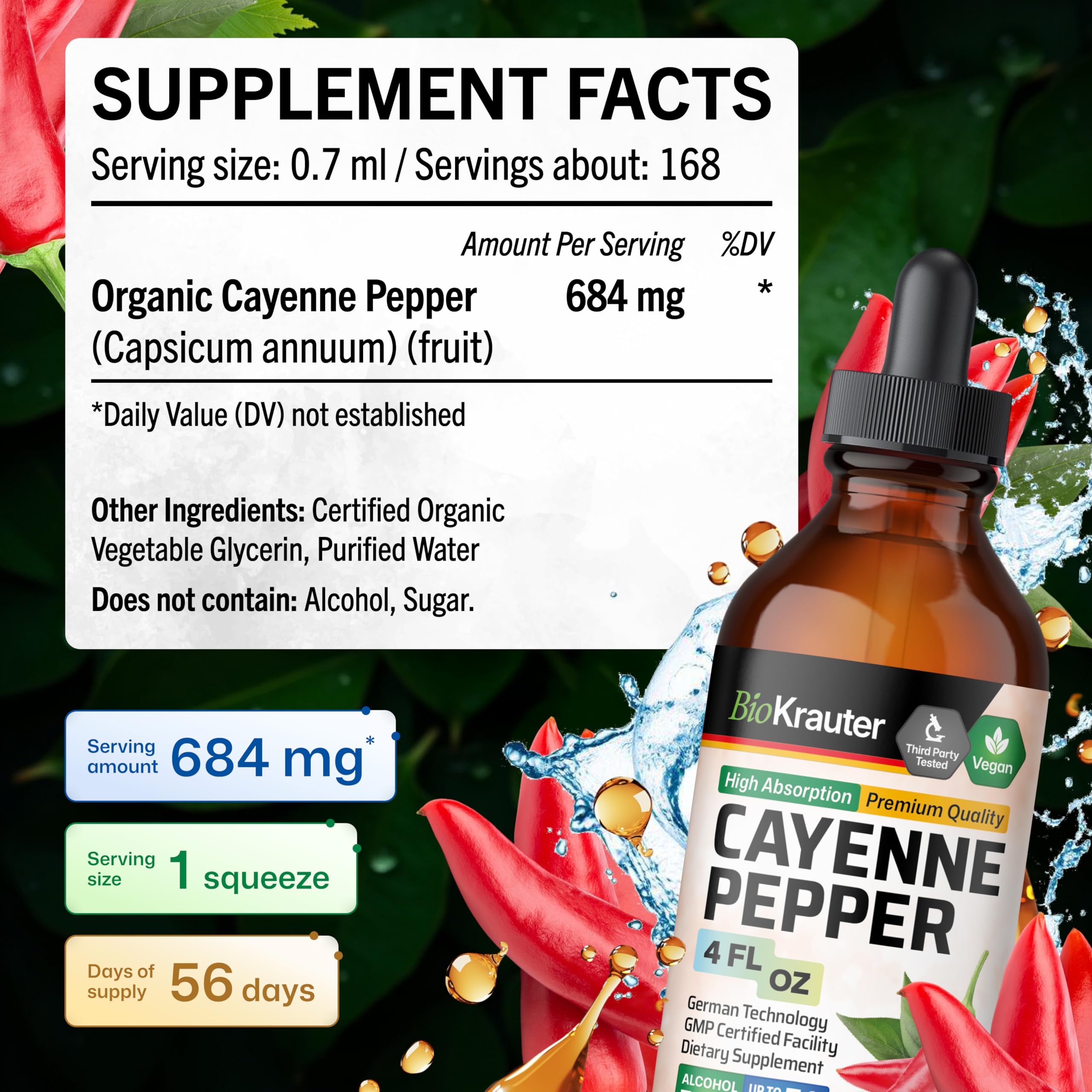 Back view of BIO KRAUTER Cayenne Pepper Drops bottle label