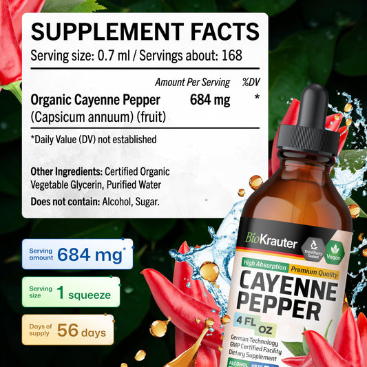 Back view of BIO KRAUTER Cayenne Pepper Drops bottle label