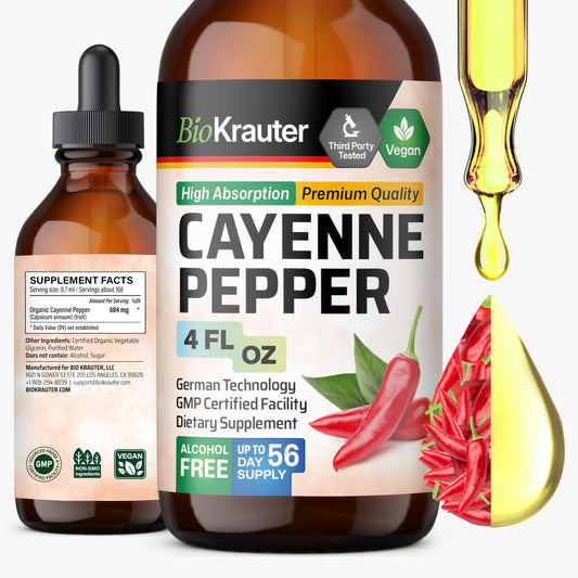 Front view of BIO KRAUTER Cayenne Pepper Drops bottle 684 mg