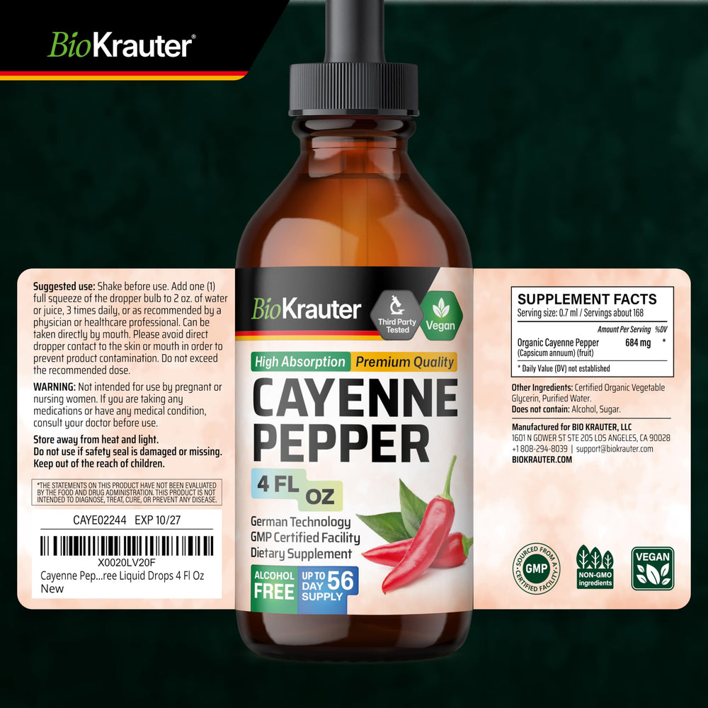 Packaging and bottle of BIO KRAUTER Cayenne Pepper Drops