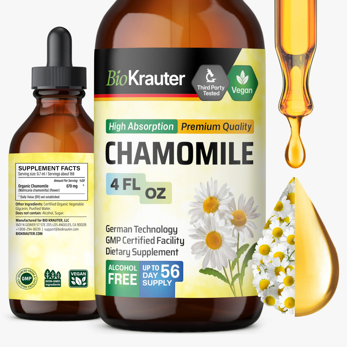 Front view of BIO KRAUTER Chamomile Extract Liquid Drops bottle