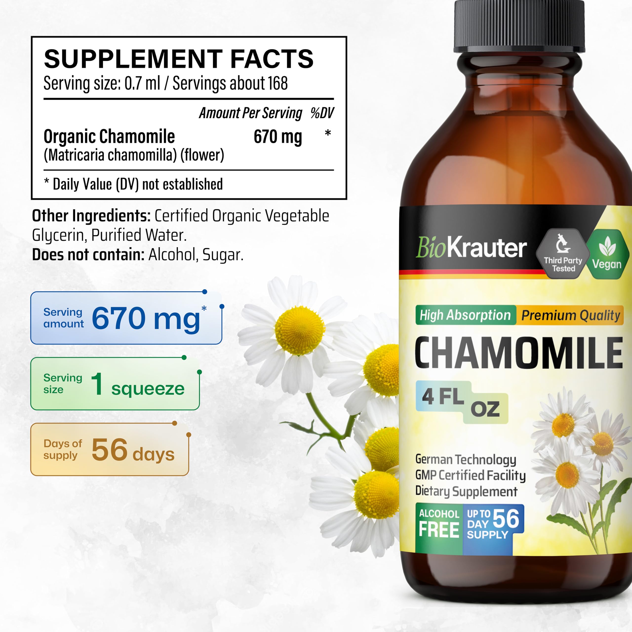 Close-up of chamomile extract ingredients label
