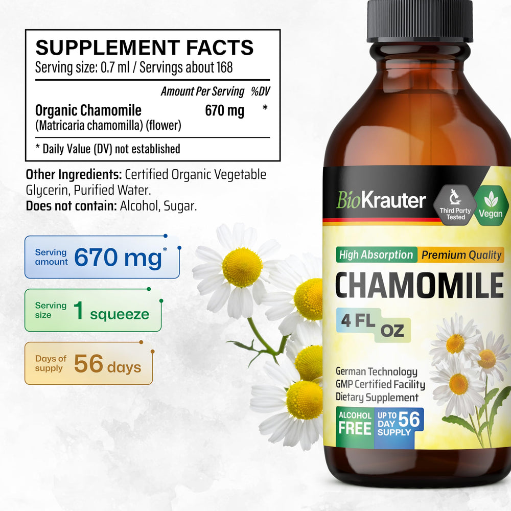 Close-up of chamomile extract ingredients label