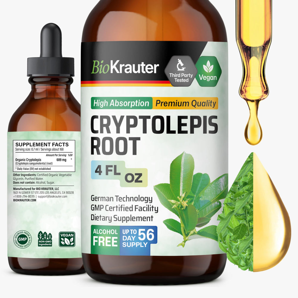 Front view of BIO KRAUTER Cryptolepis Sanguinolenta Extract 4 Fl Oz bottle