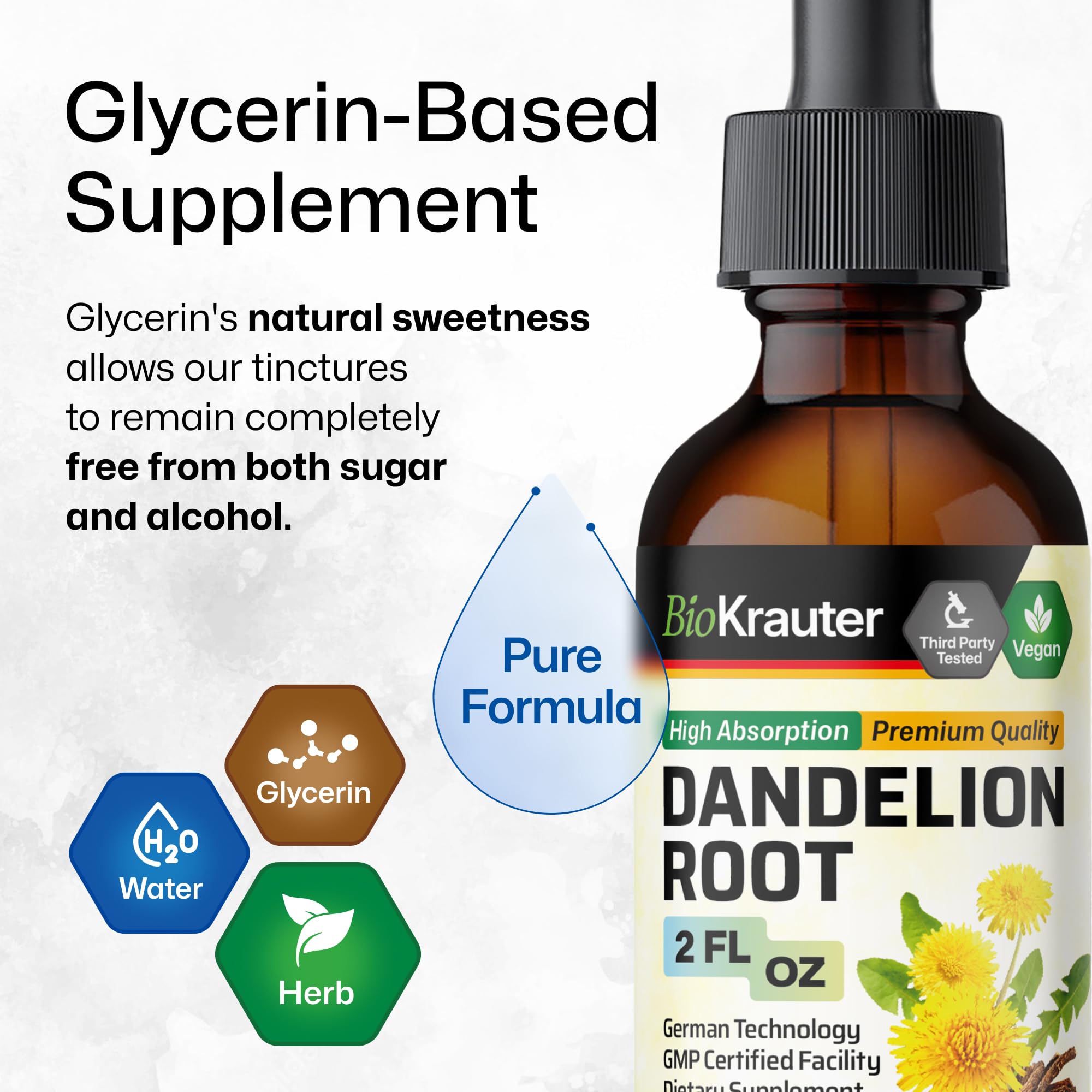 Vegan non-alcohol formula icon beside bottle