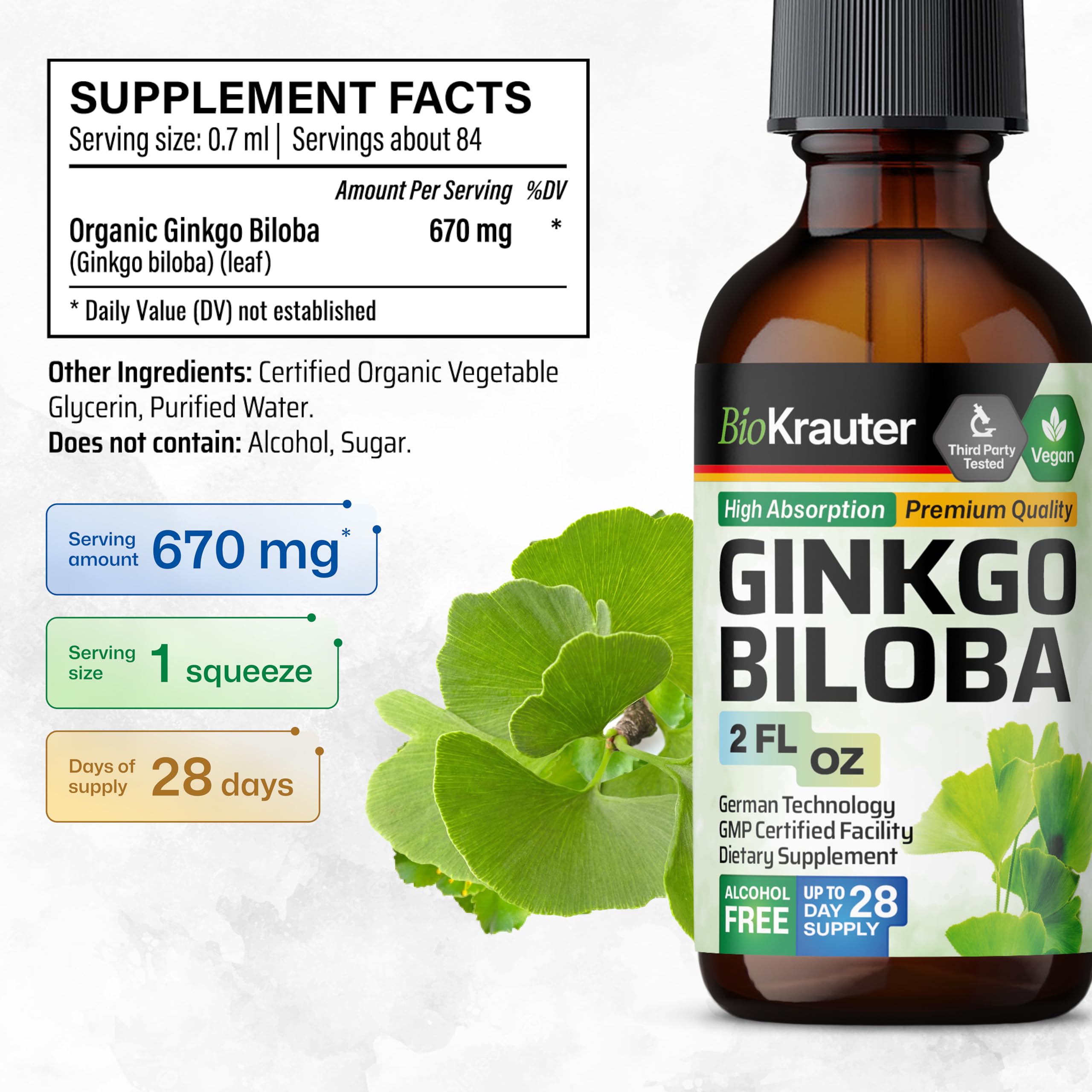 Ginkgo leaves and water– glycerin-based formula illustration