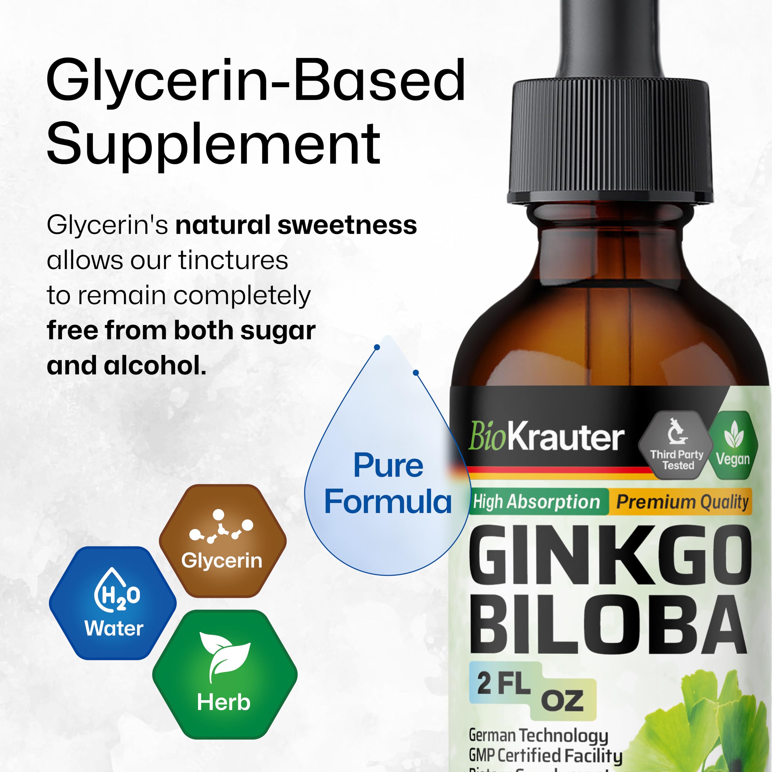 Dropper applying ginkgo biloba tincture into a glass