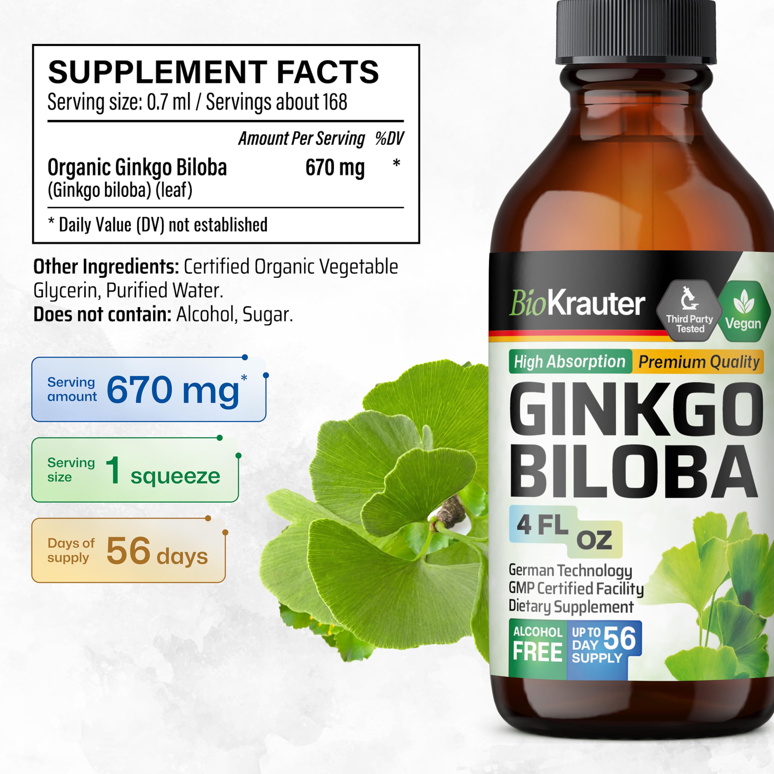 Sugar-free liquid Ginkgo biloba drops