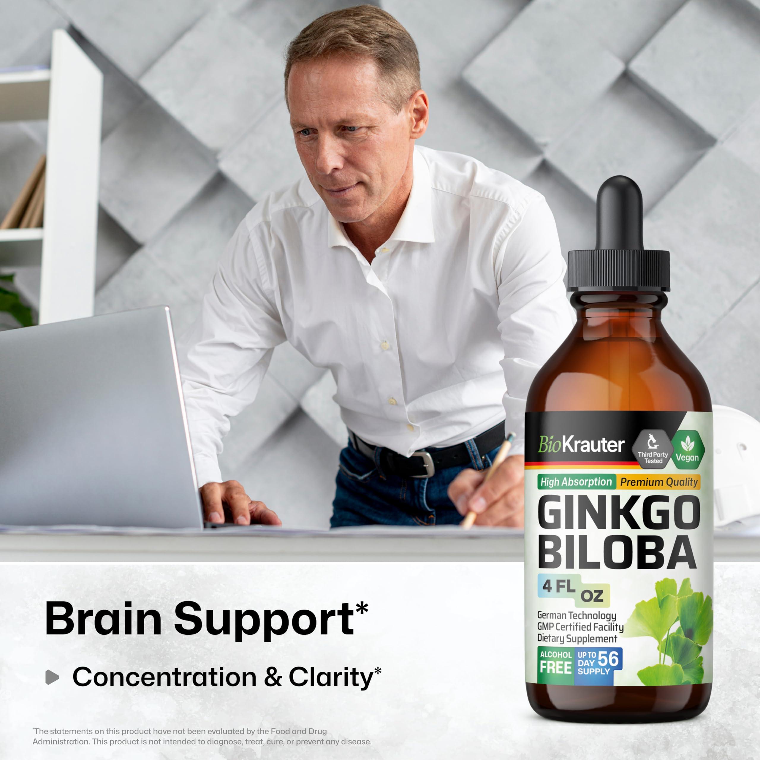 Vegan, non-alcohol Ginkgo biloba dropper formula