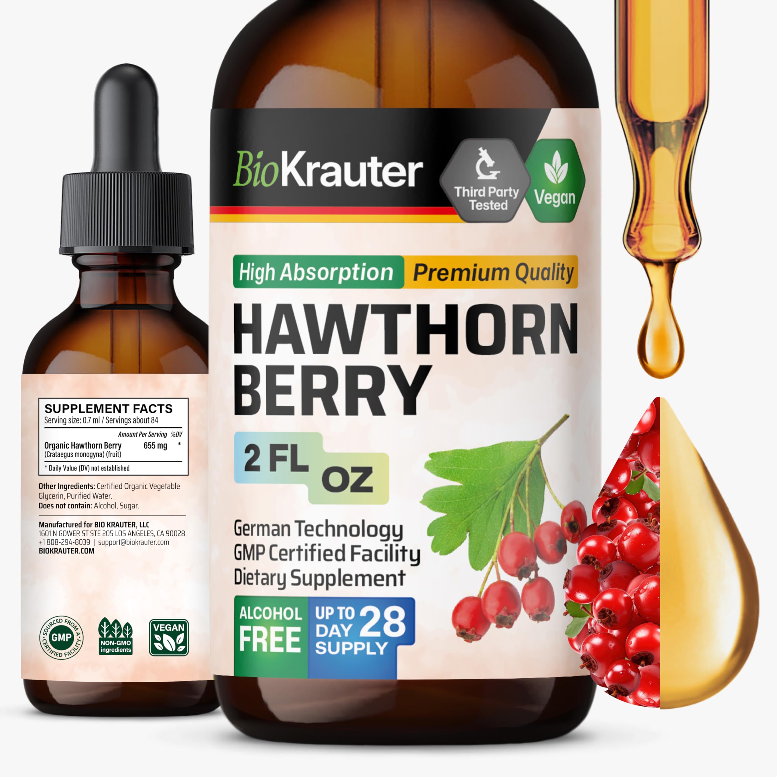 BIO KRAUTER Hawthorn Berry Liquid Drops bottle on white background