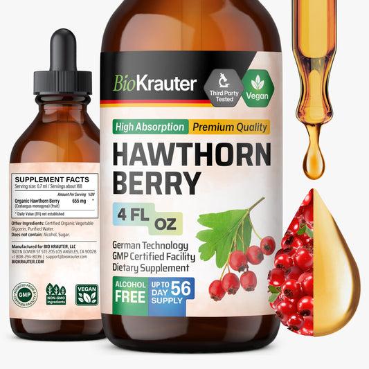 Front view of BIO KRAUTER Hawthorn Berry Liquid Drops bottle