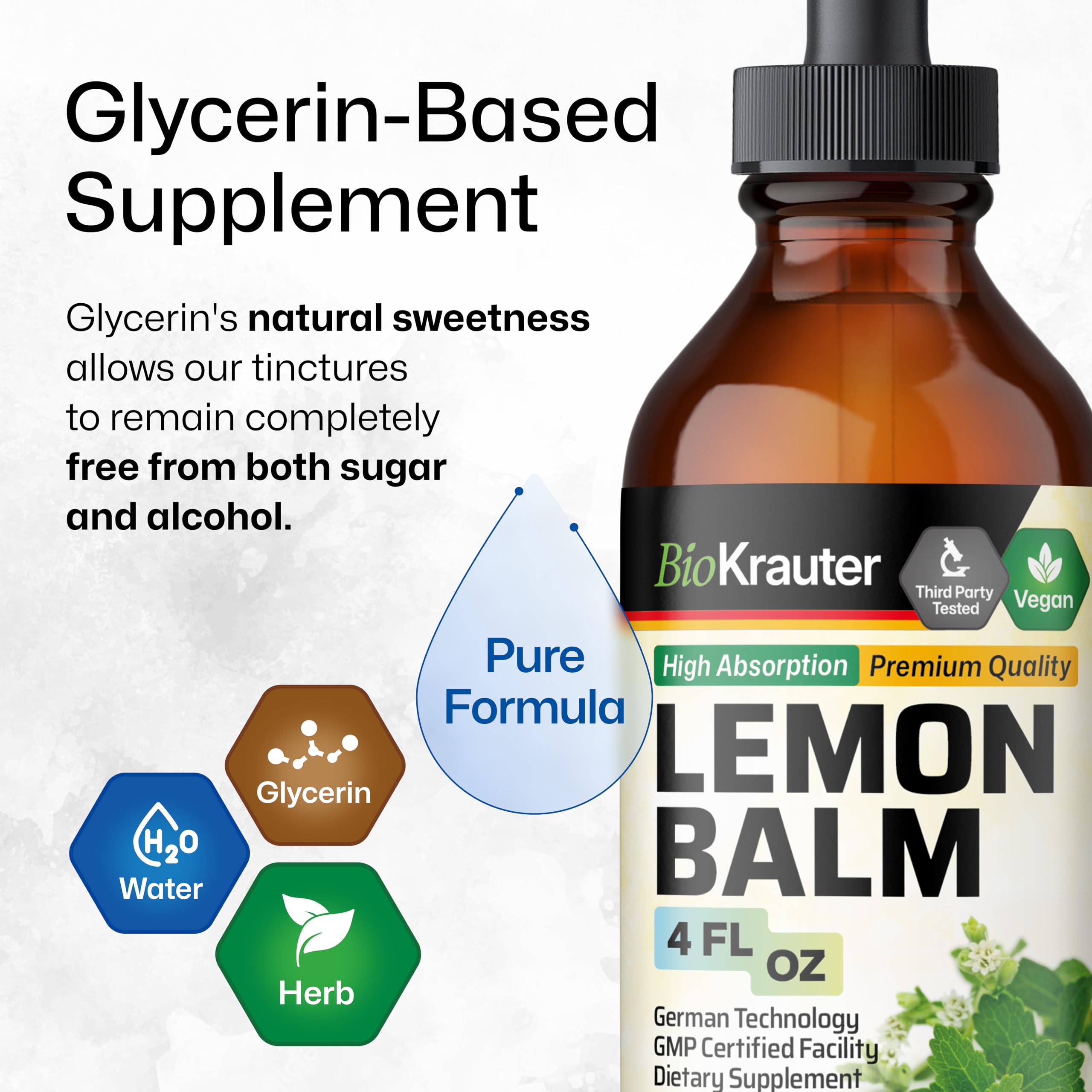 Ingredients panel for BIO KRAUTER Lemon Balm Tincture