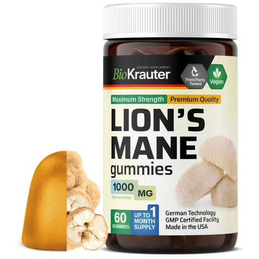 BIO KRAUTER Lions Mane Gummies adults bottle with 1000 mg strength