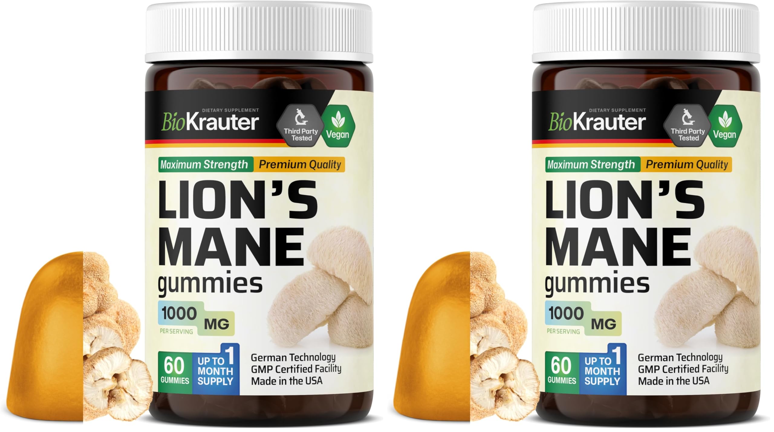 Front of BIO KRAUTER Lions Mane Gummies pack 2