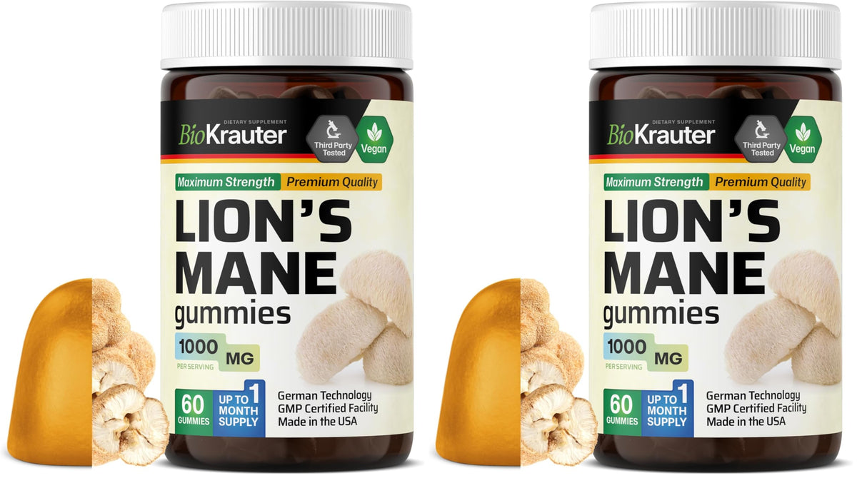 Front of BIO KRAUTER Lions Mane Gummies pack 2