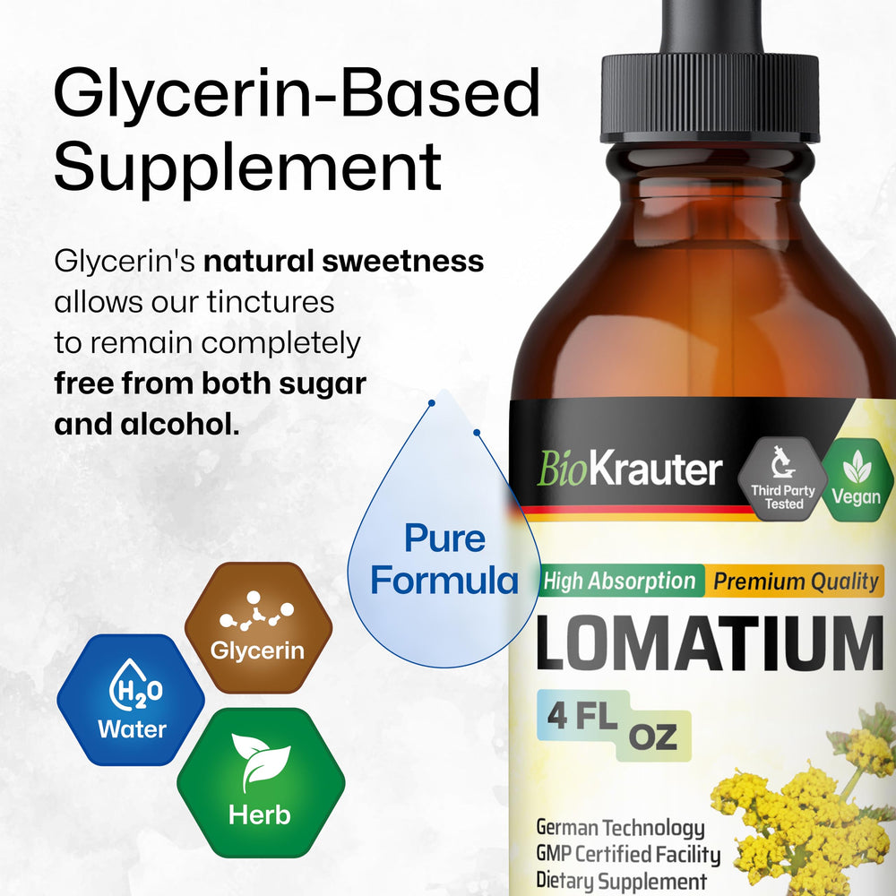 Ingredients listed: water, glycerin, lomatium root tincture.