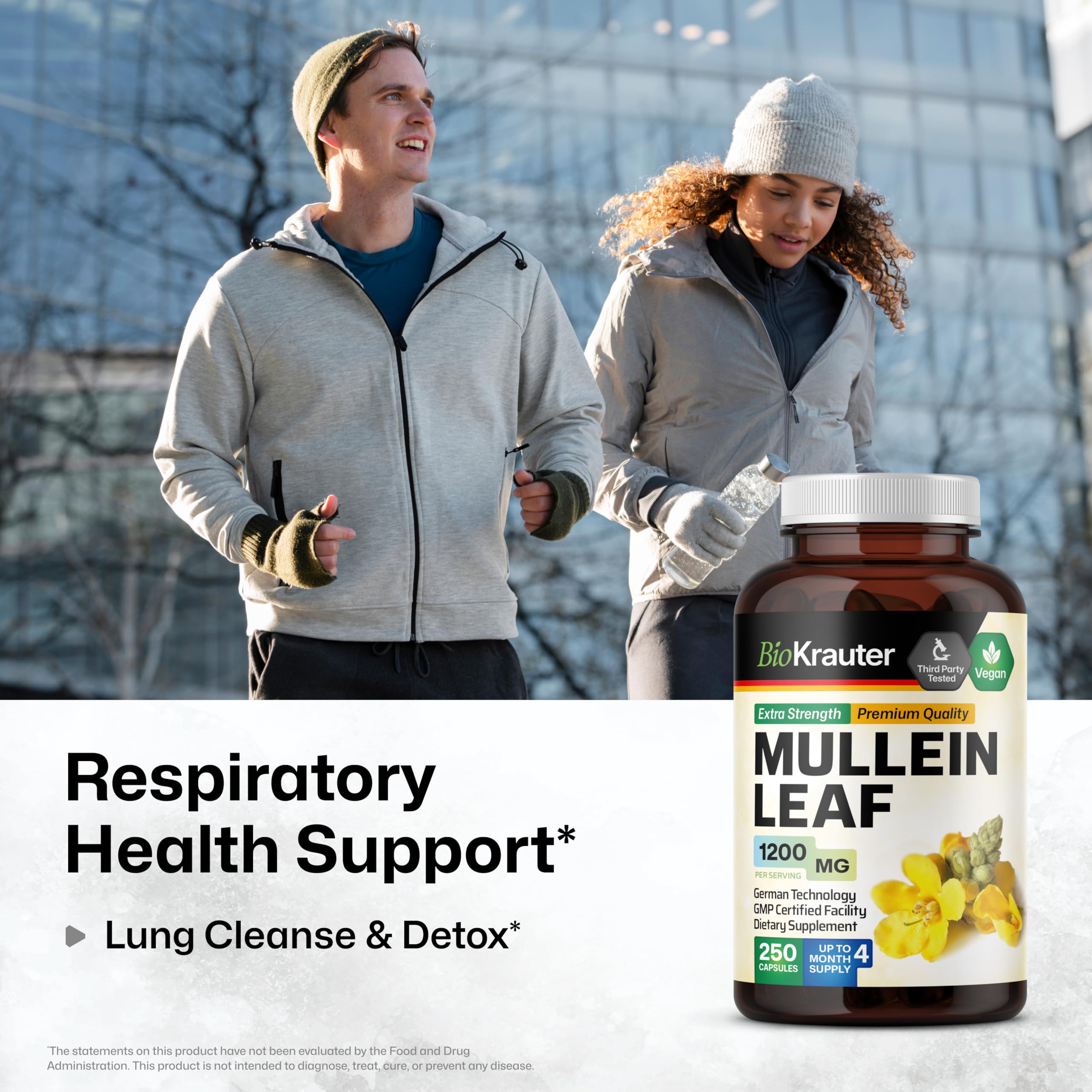 Vegan mullein capsules made with vegetable cellulose