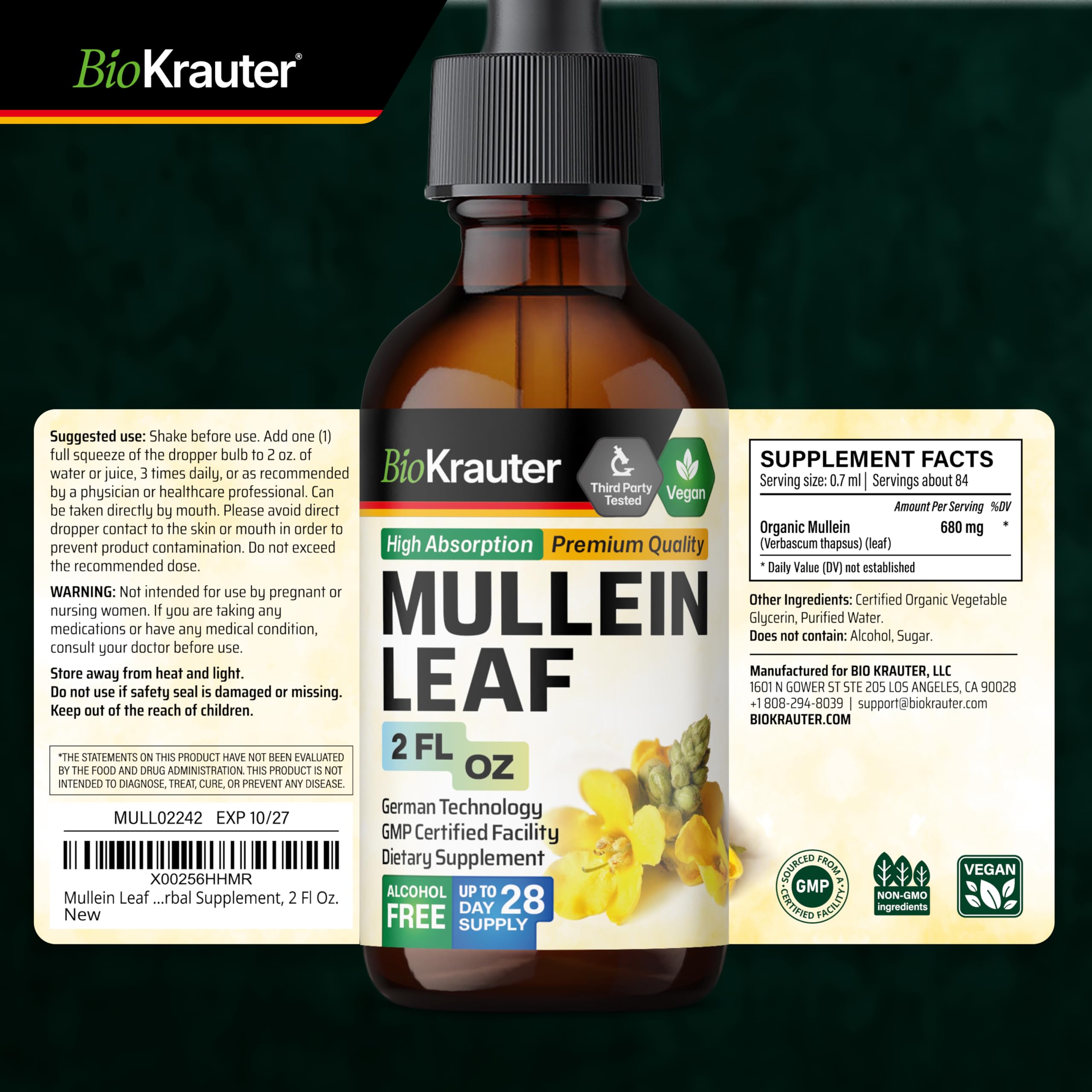 Lung health benefits concept with mullein drops
