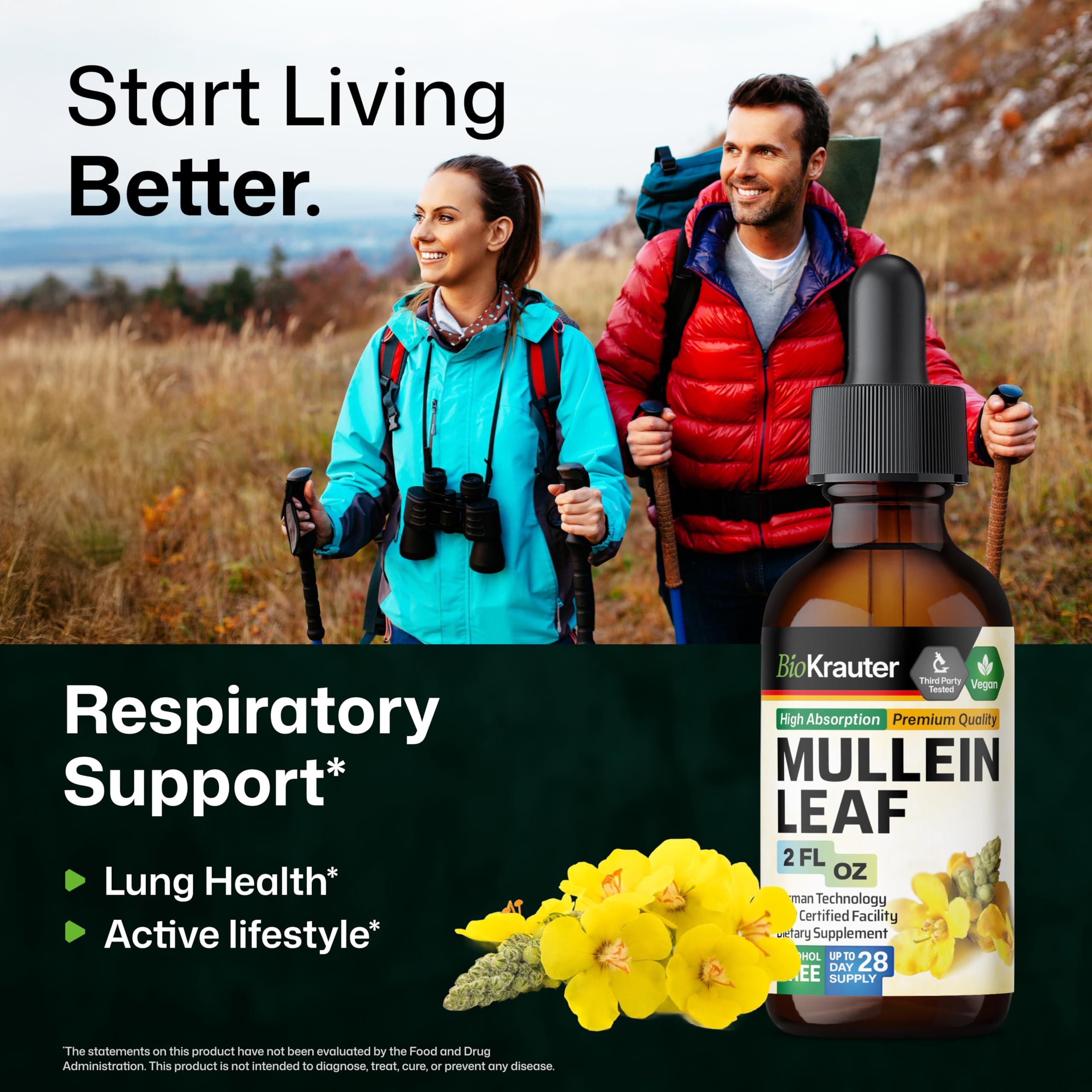 Mullein Drops label highlights vegan, non-GMO, alcohol-free