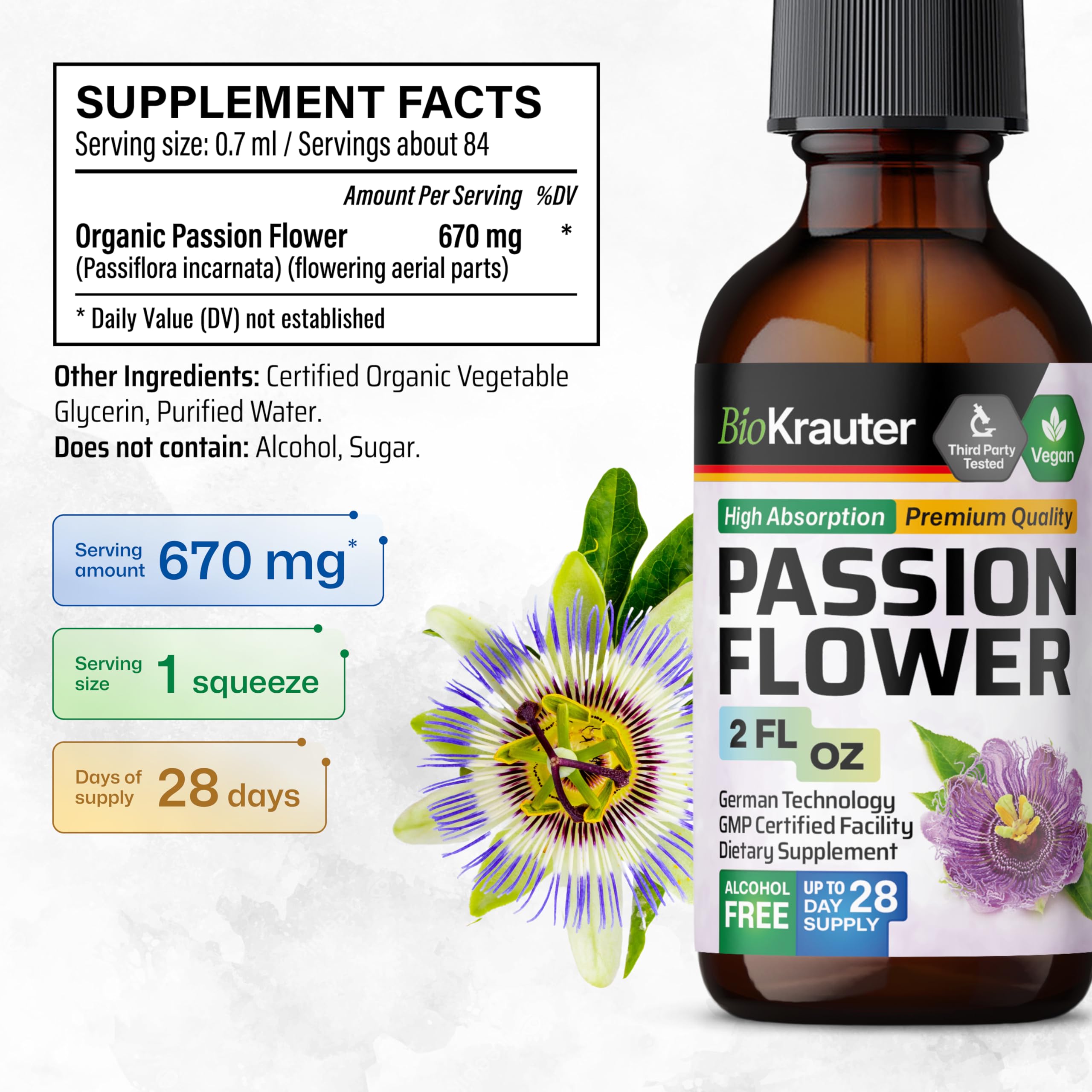 Close-up of glycerin-based passionflower tincture