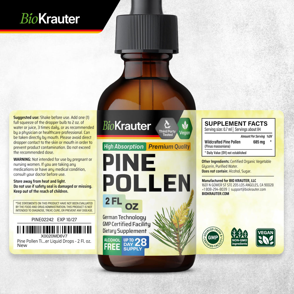 2 Fl Oz BIO KRAUTER Pine Pollen Tincture packaging