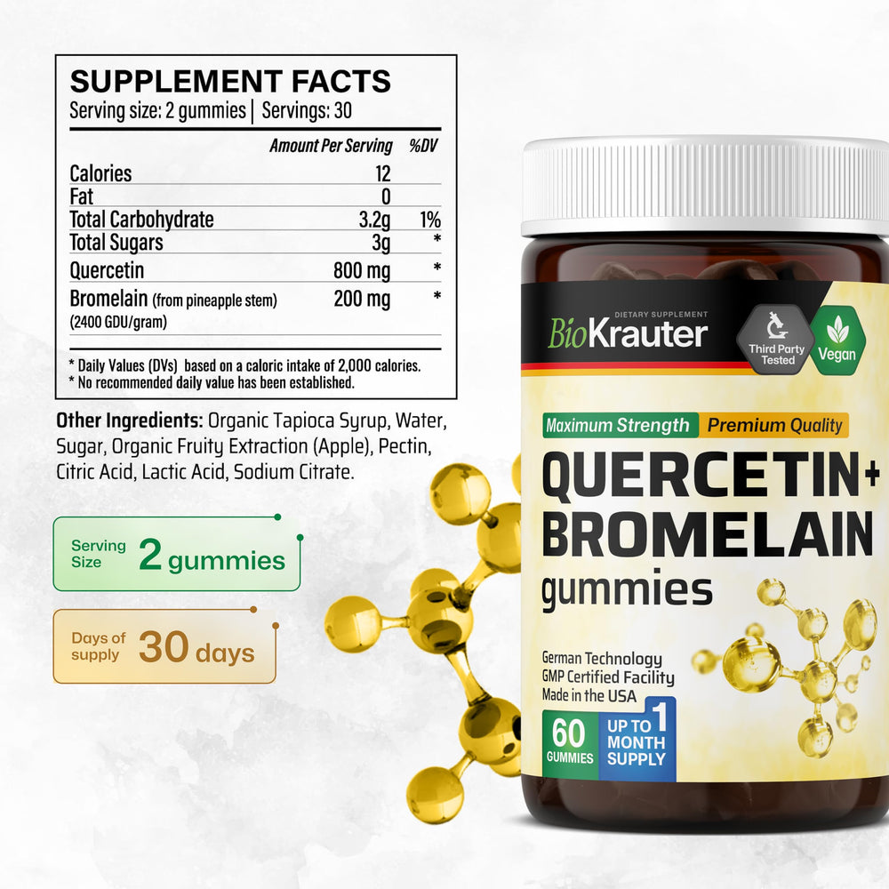 Vegan, gelatin-free quercetin bromelain gummies ingredients