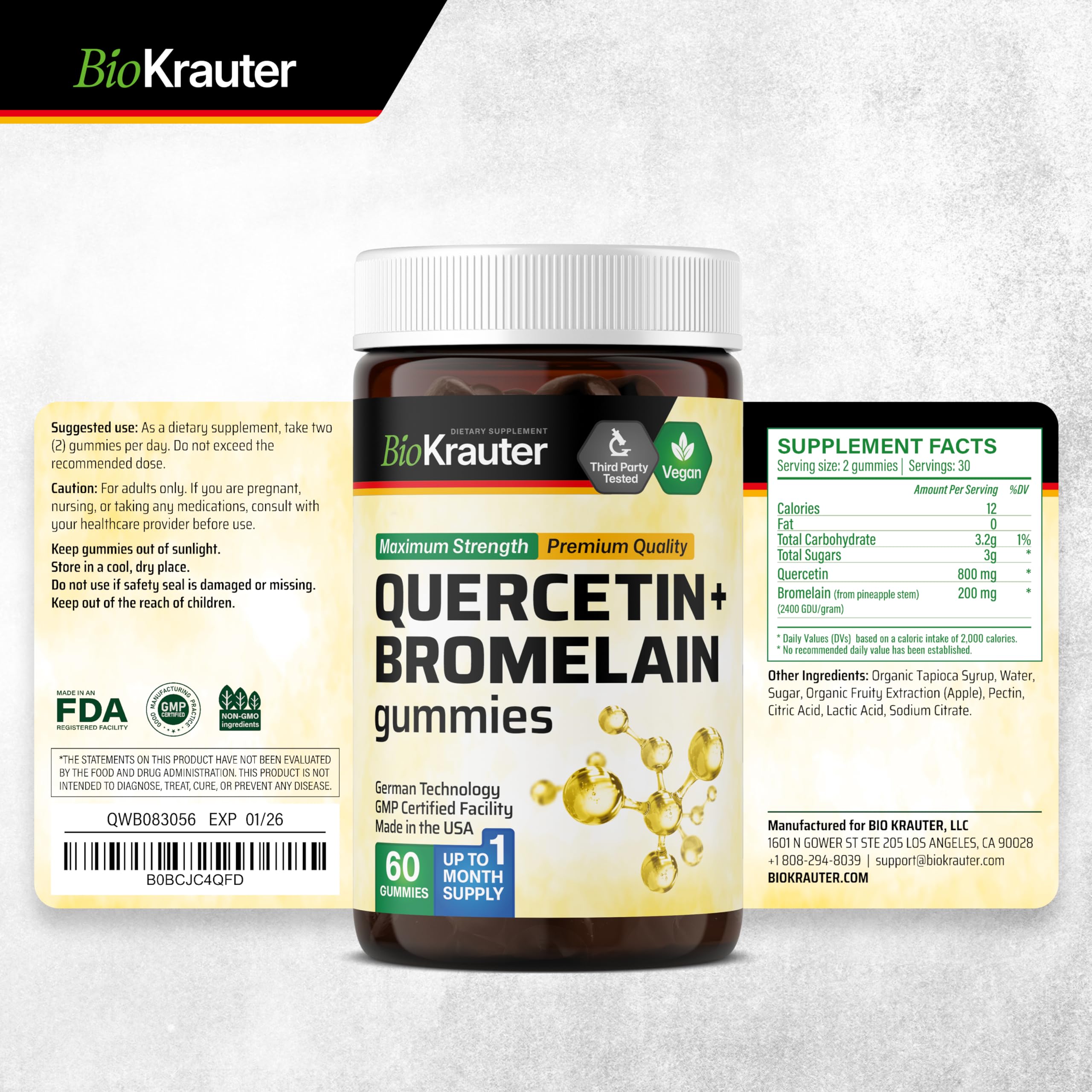 Two packs of BioKrauter Quercetin + Bromelain Gummies