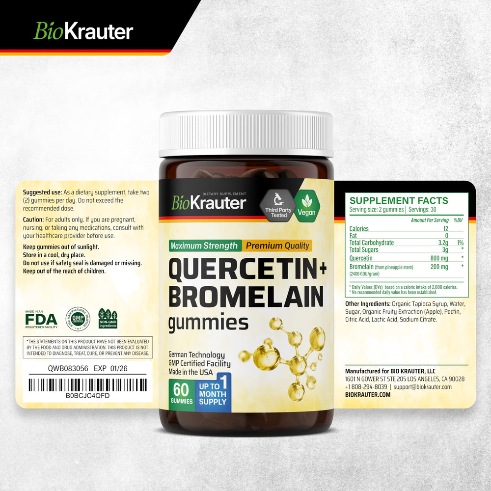 Two packs of BioKrauter Quercetin + Bromelain Gummies