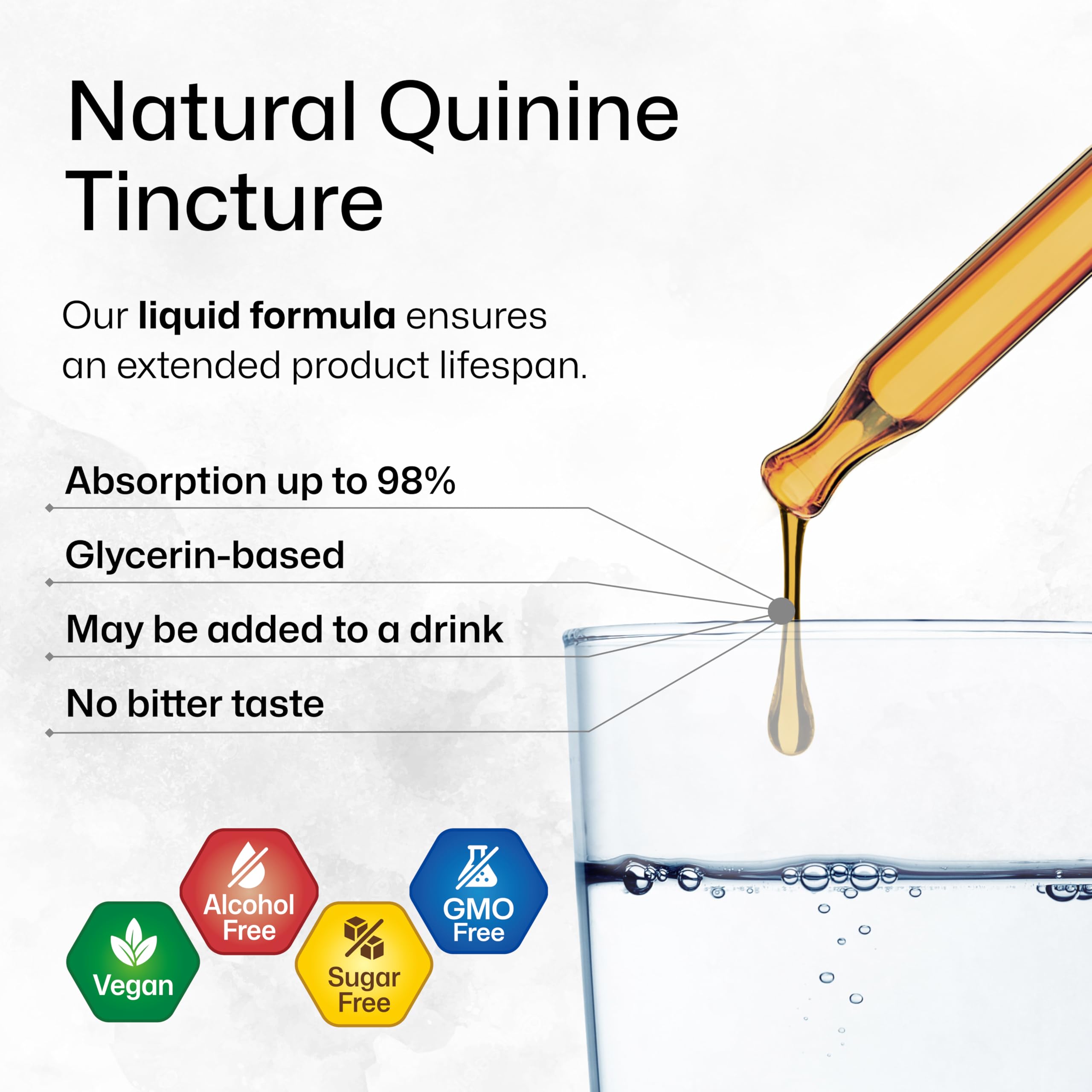 Ingredient list showing water, glycerin, and quinine bark