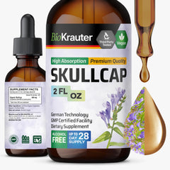 BIO KRAUTER Skullcap tincture bottle with dropper on white background