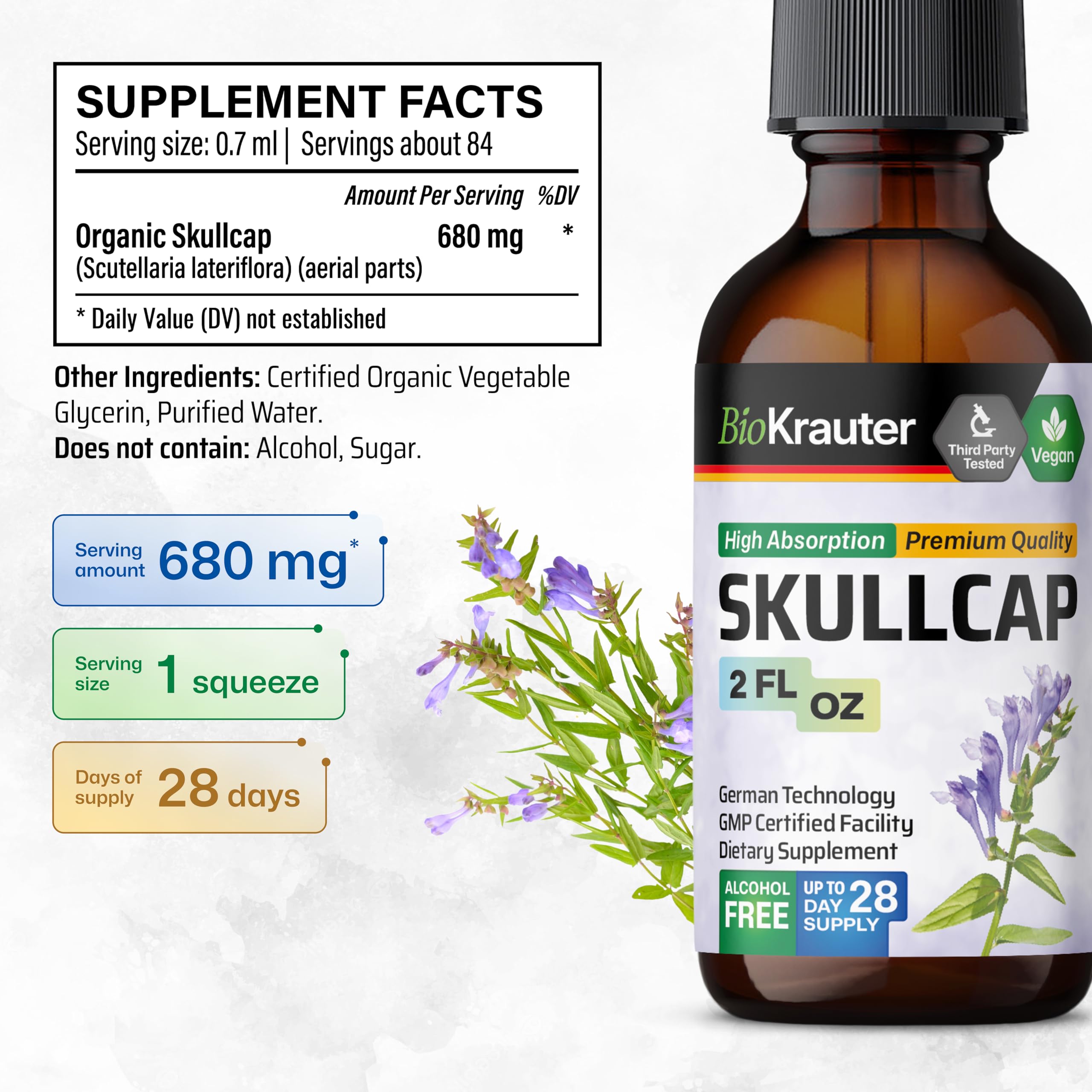 Label highlighting vegan and non-alcohol features