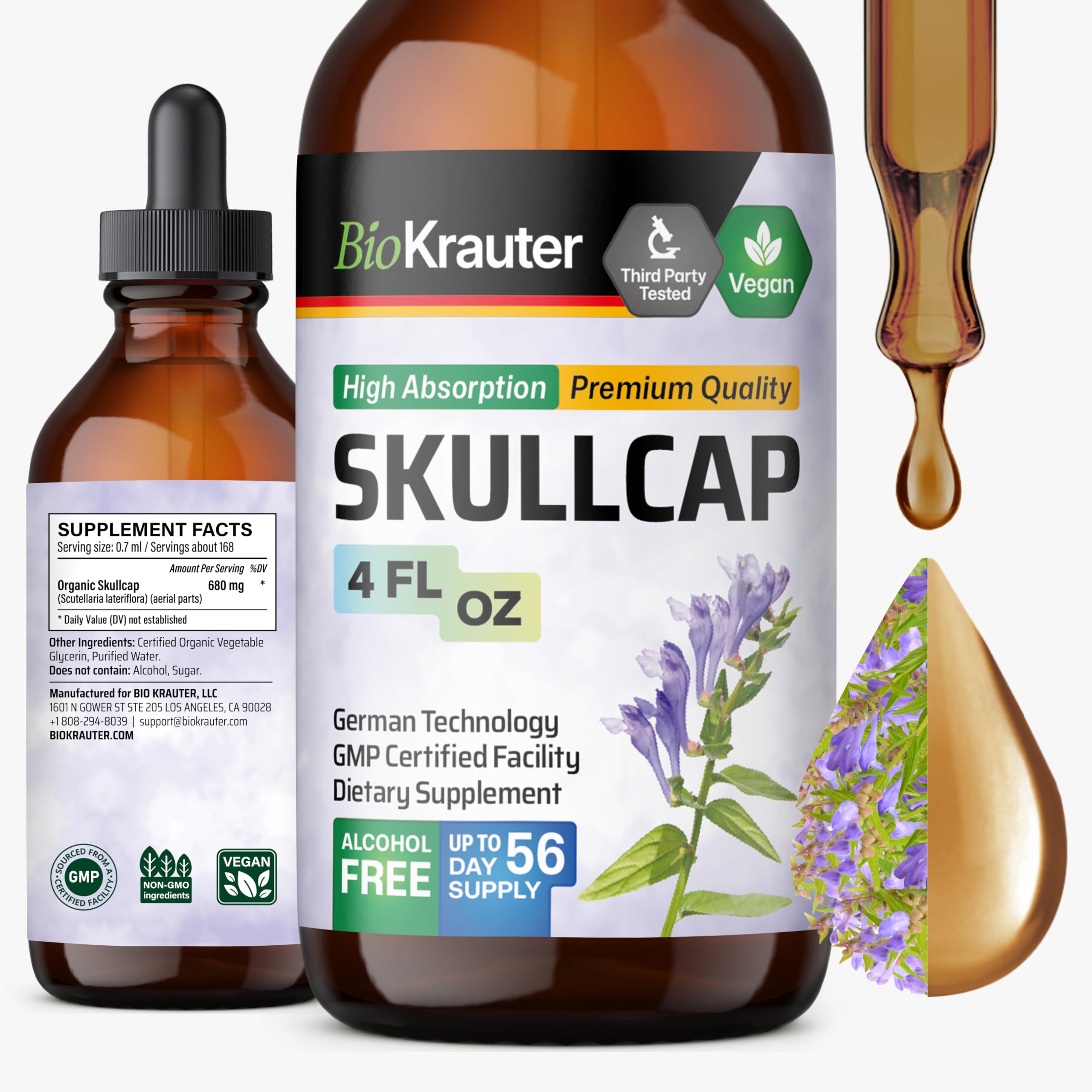 Front view of BIO KRAUTER Skullcap Tincture 4 Fl Oz bottle