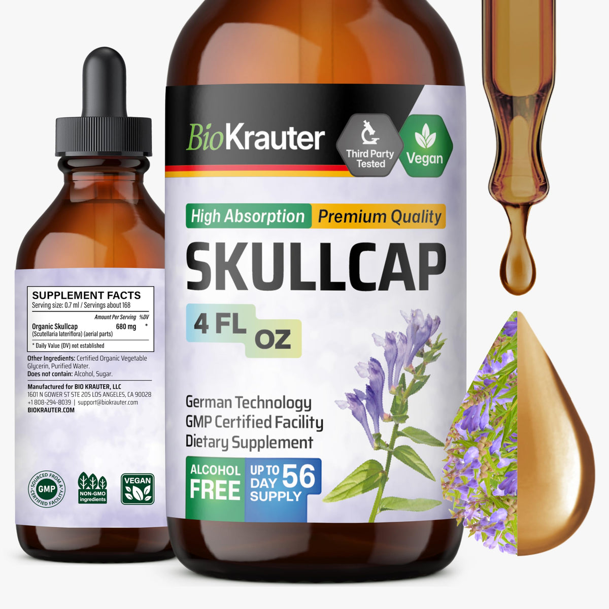 Front view of BIO KRAUTER Skullcap Tincture 4 Fl Oz bottle