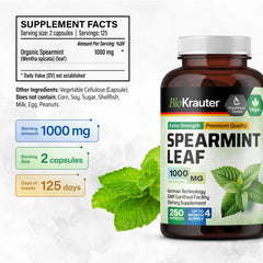 Ingredients including spearmint extract and vegan capsule