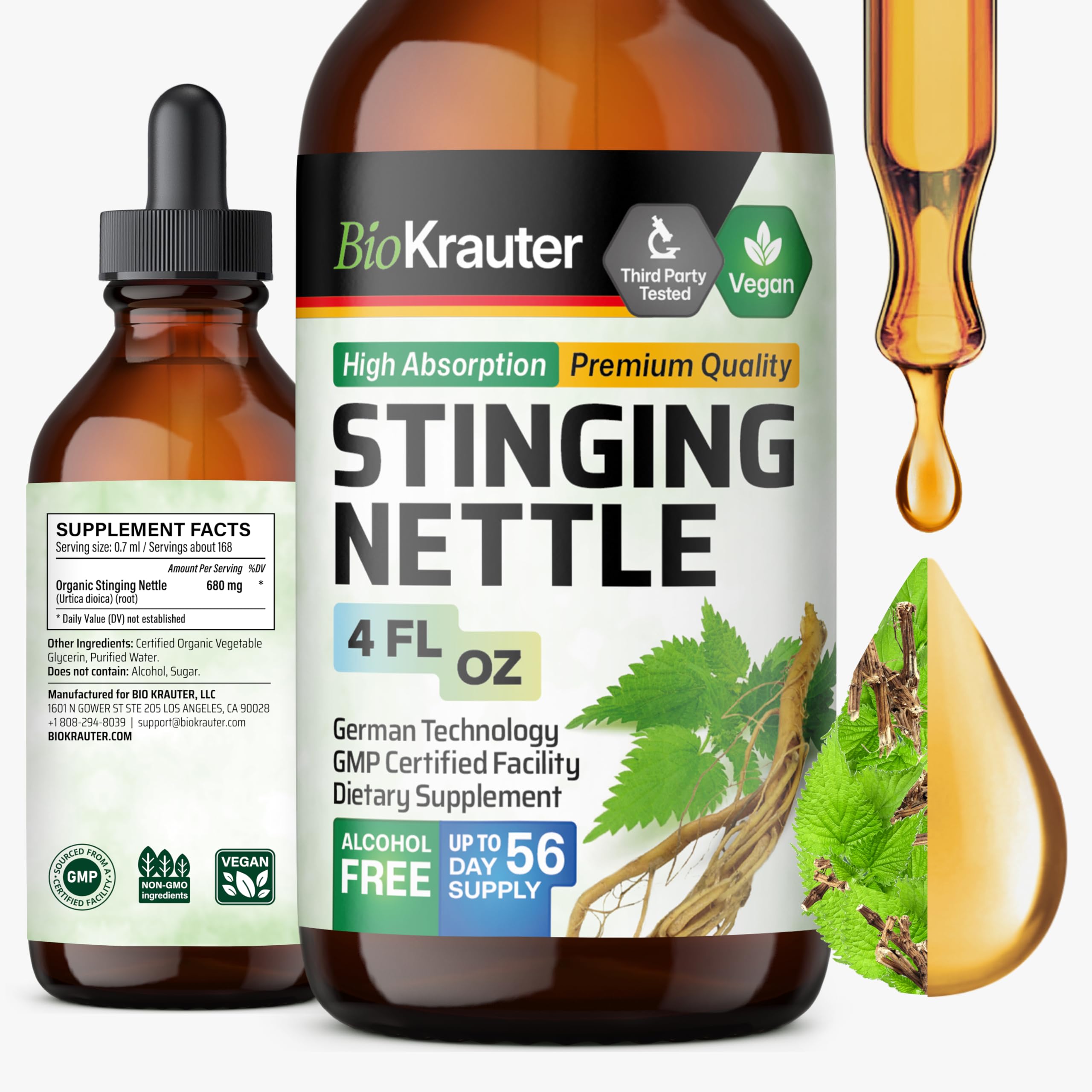 BIO KRAUTER Stinging Nettle Tincture bottle with dropper
