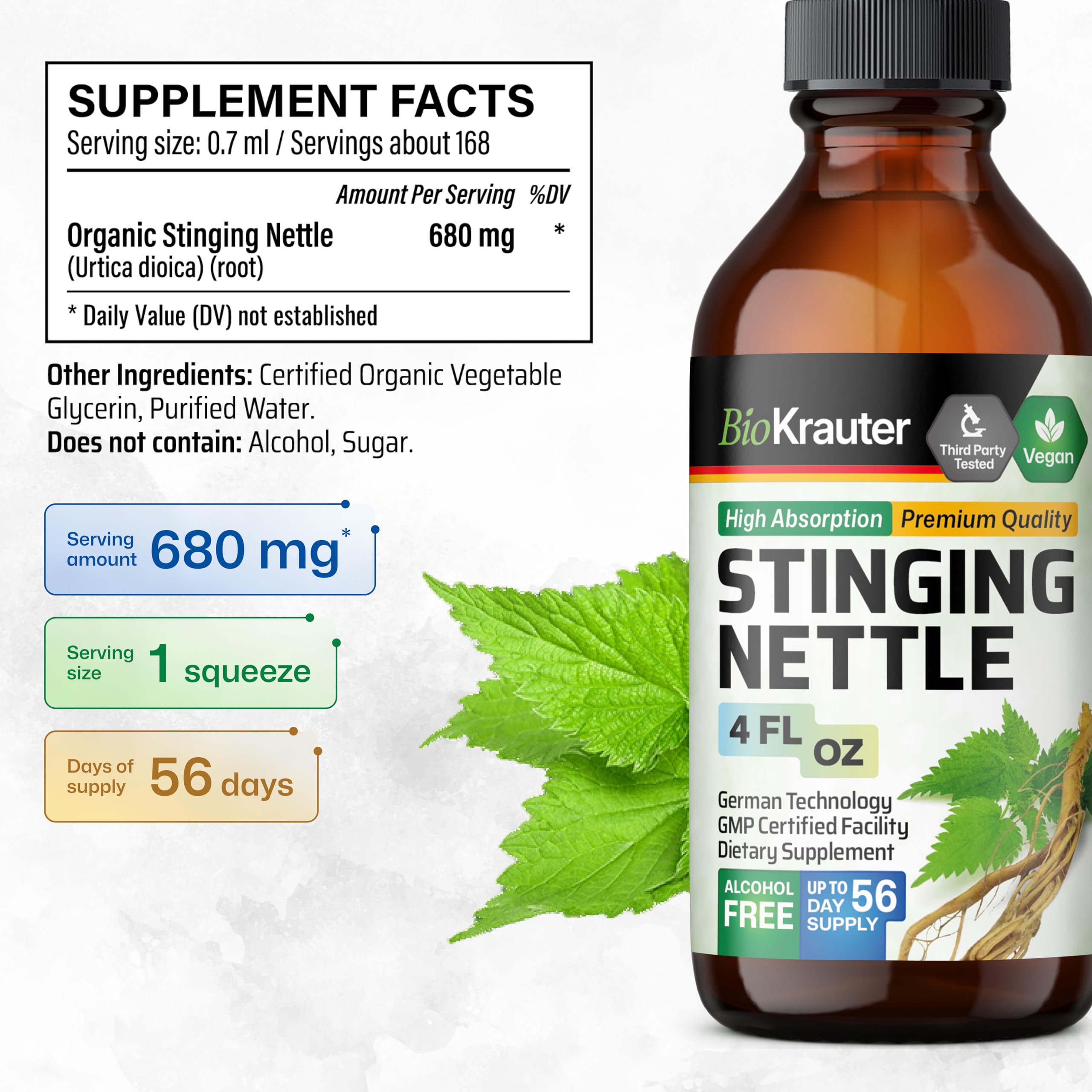 Ingredients label showing water glycerin nettles