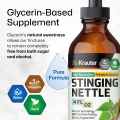 Vegan and alcohol free label on nettle tincture bottle