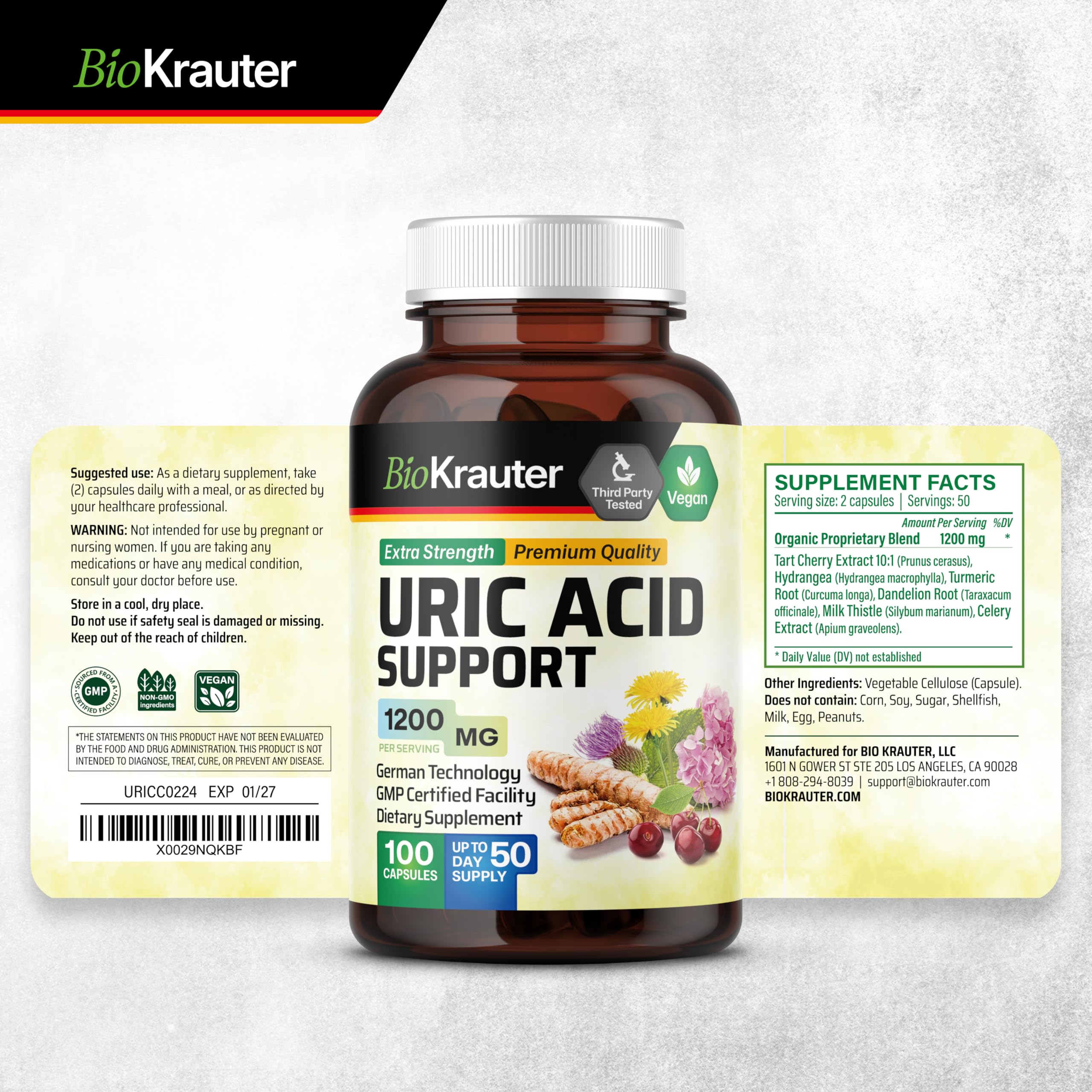 German technology branding for BIO KRAUTER Uric Acid Support