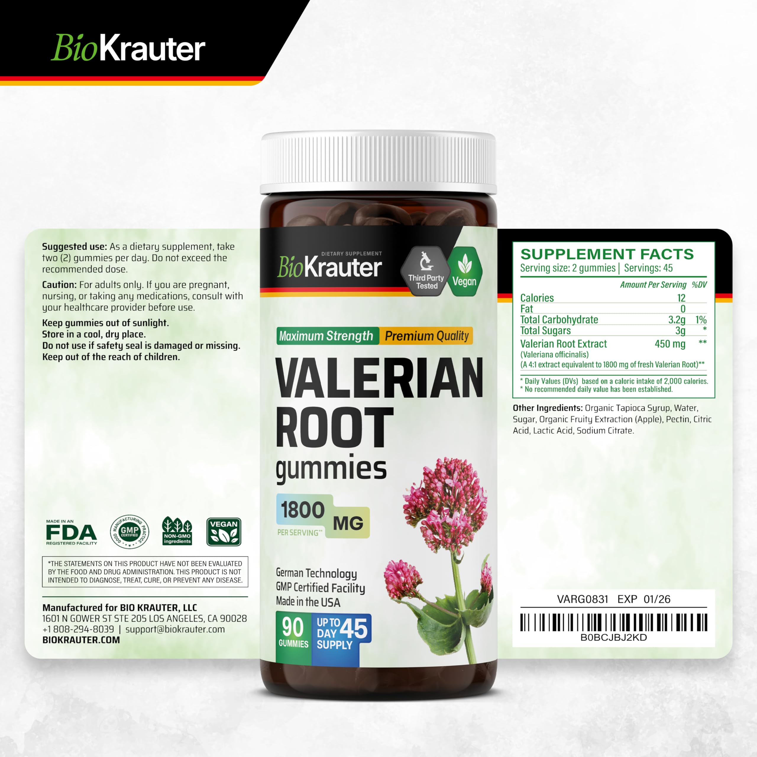 Packaging box for BIO KRAUTER Valerian Root Gummies