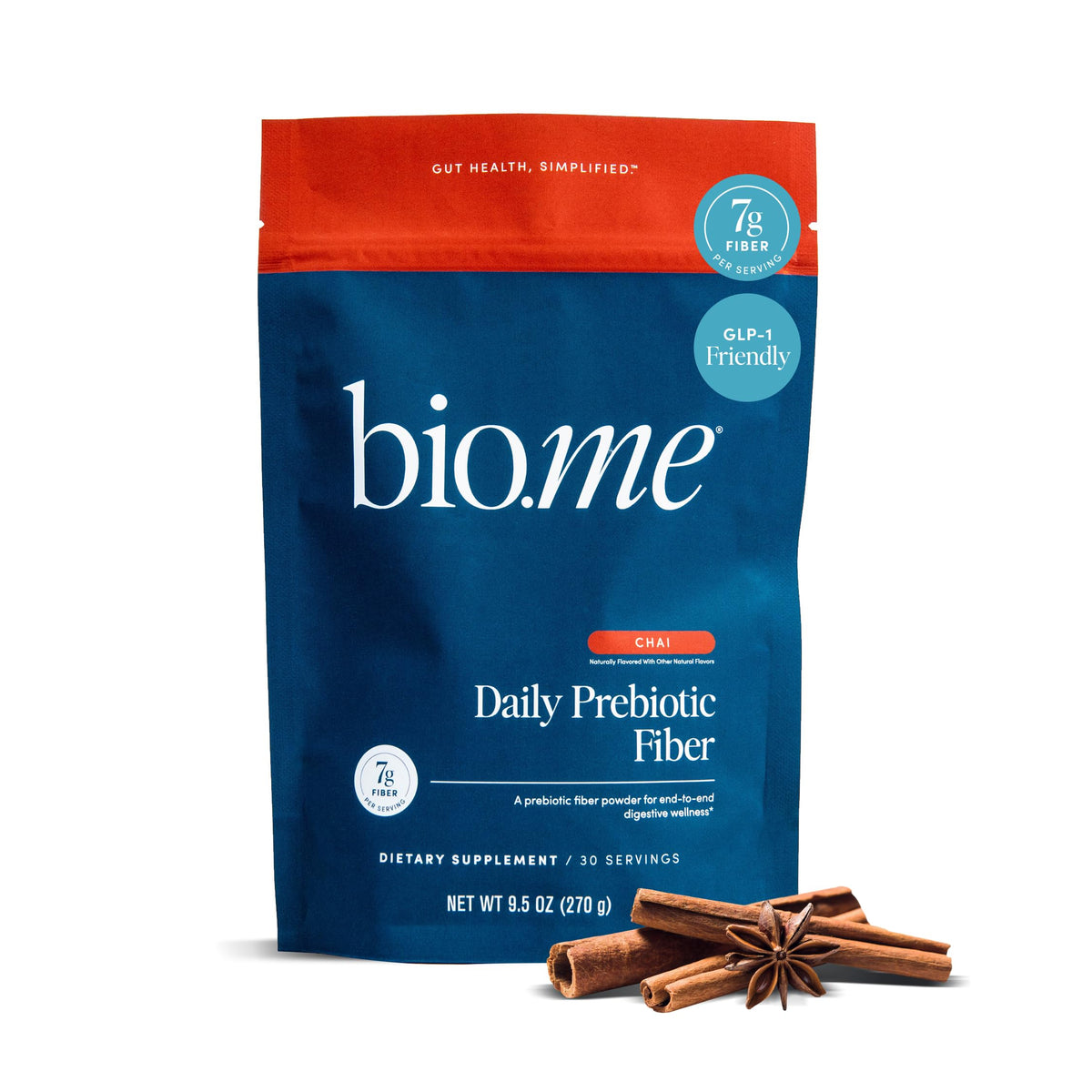 Front view of Bio.me Daily Prebiotic Fiber Powder – chai flavor
