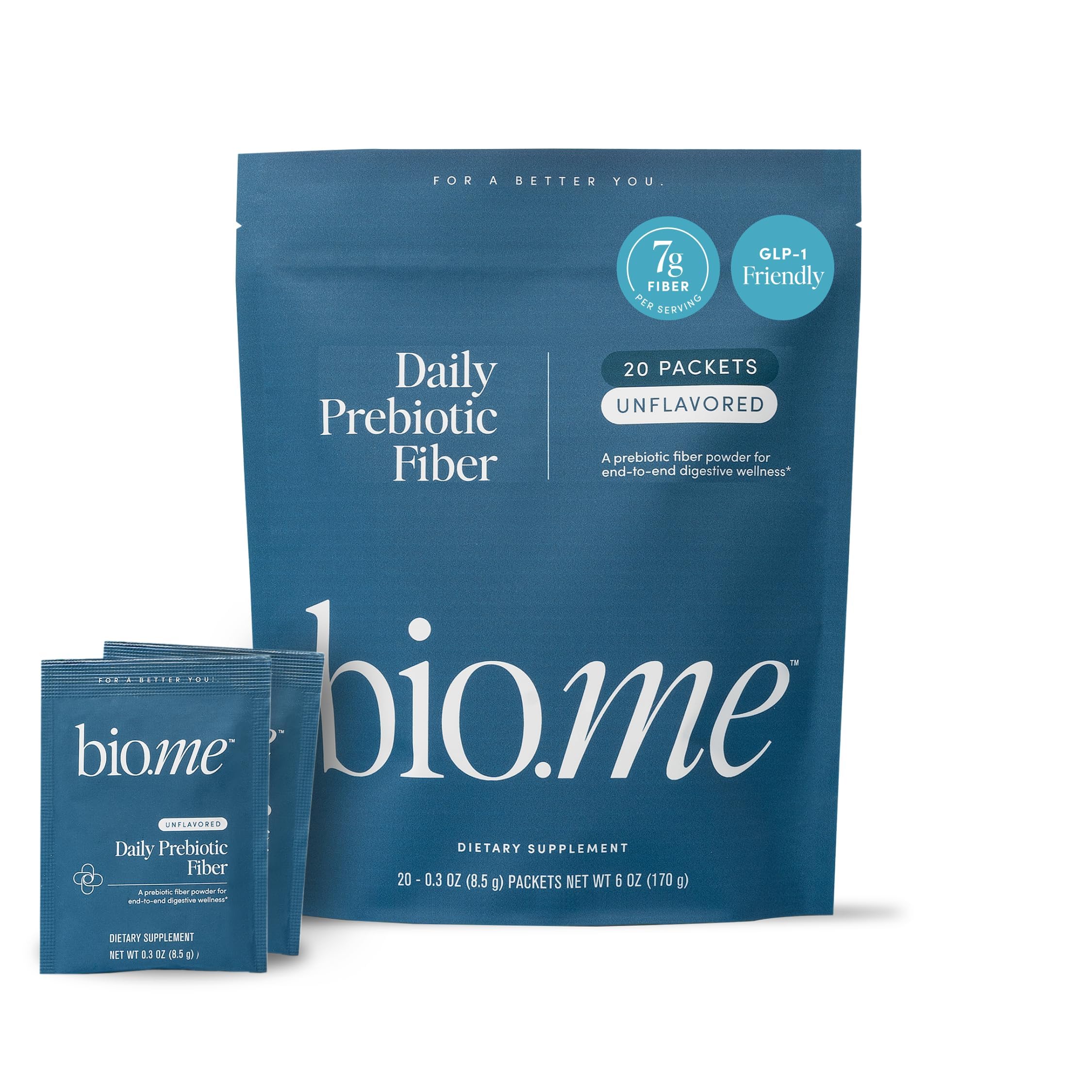 Bio.me Daily Prebiotic Fiber Powder travel pack for on-the-go digestive support