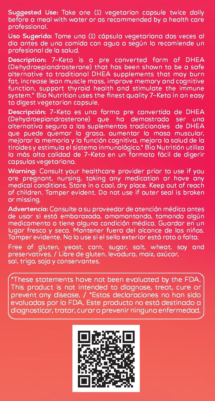 Dietary supplement bottle showing 7-Keto DHEA 50 mg details